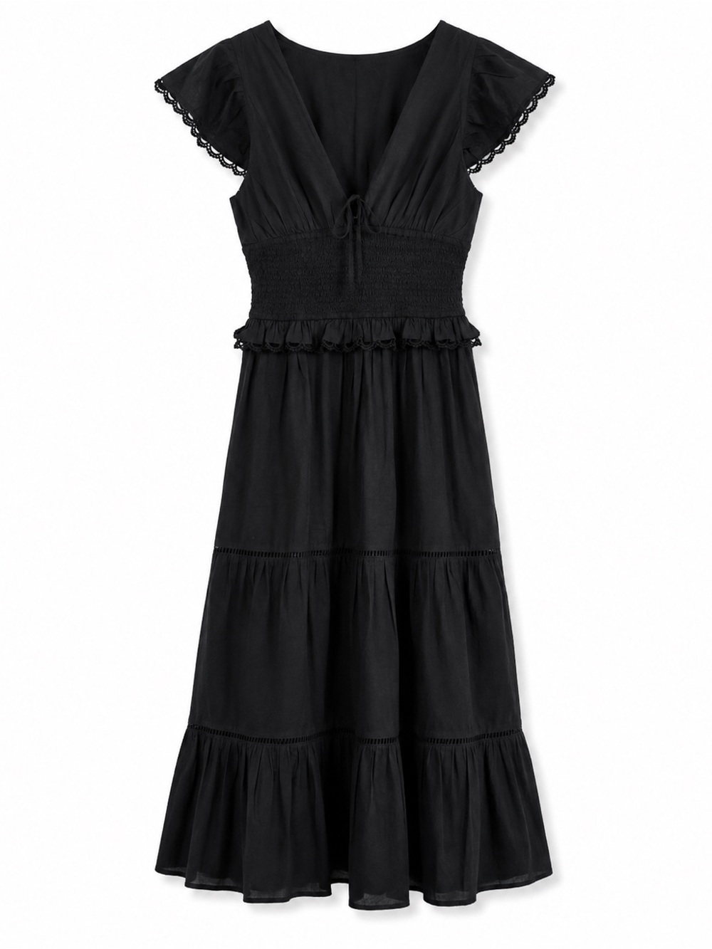 Patrons of Peace Black Smocked Waist Maxi Dress with Flutter Sleeves